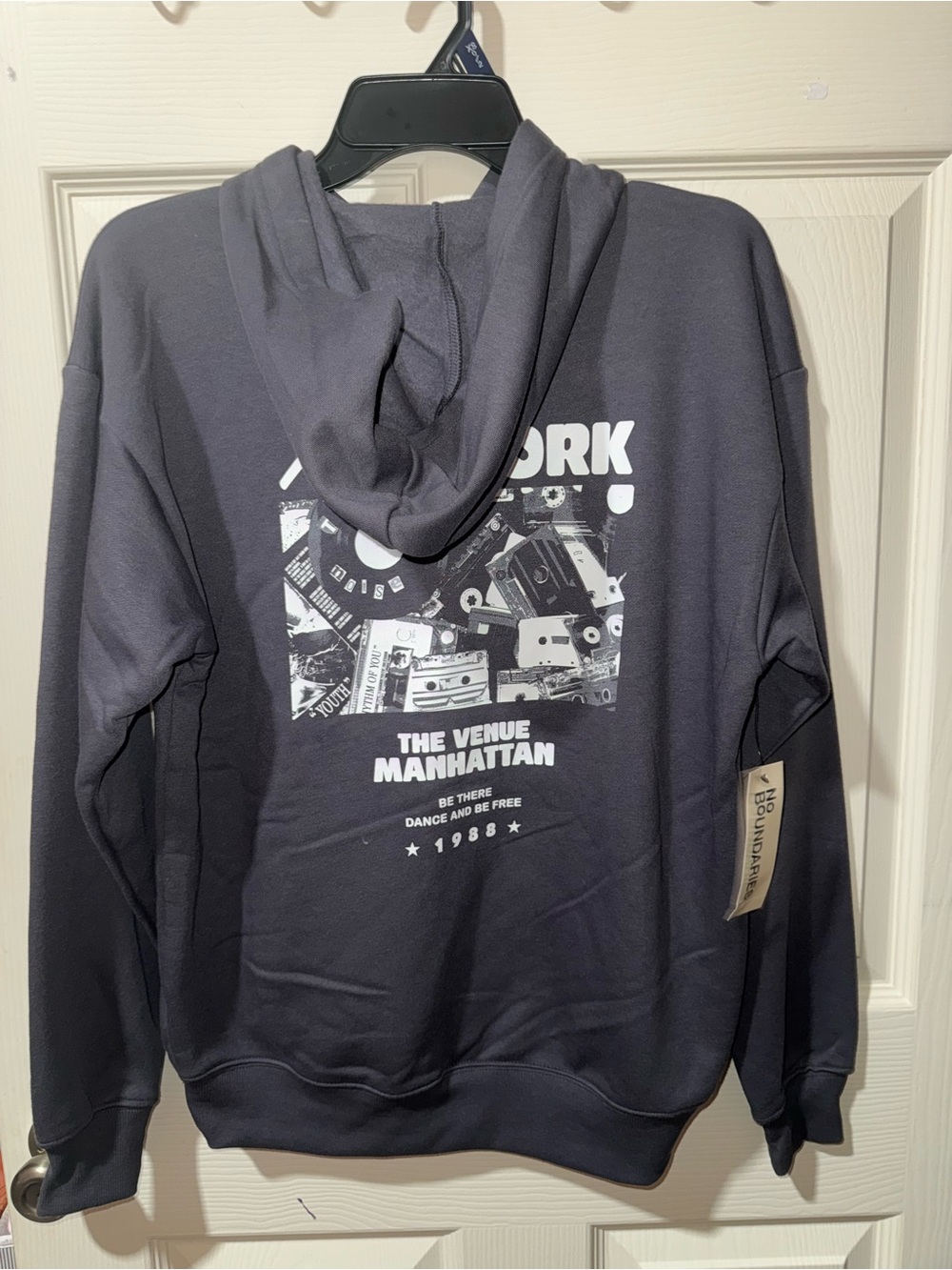 No Boundaries Navy Hooded Sweatshirt with White Graphic Back Print